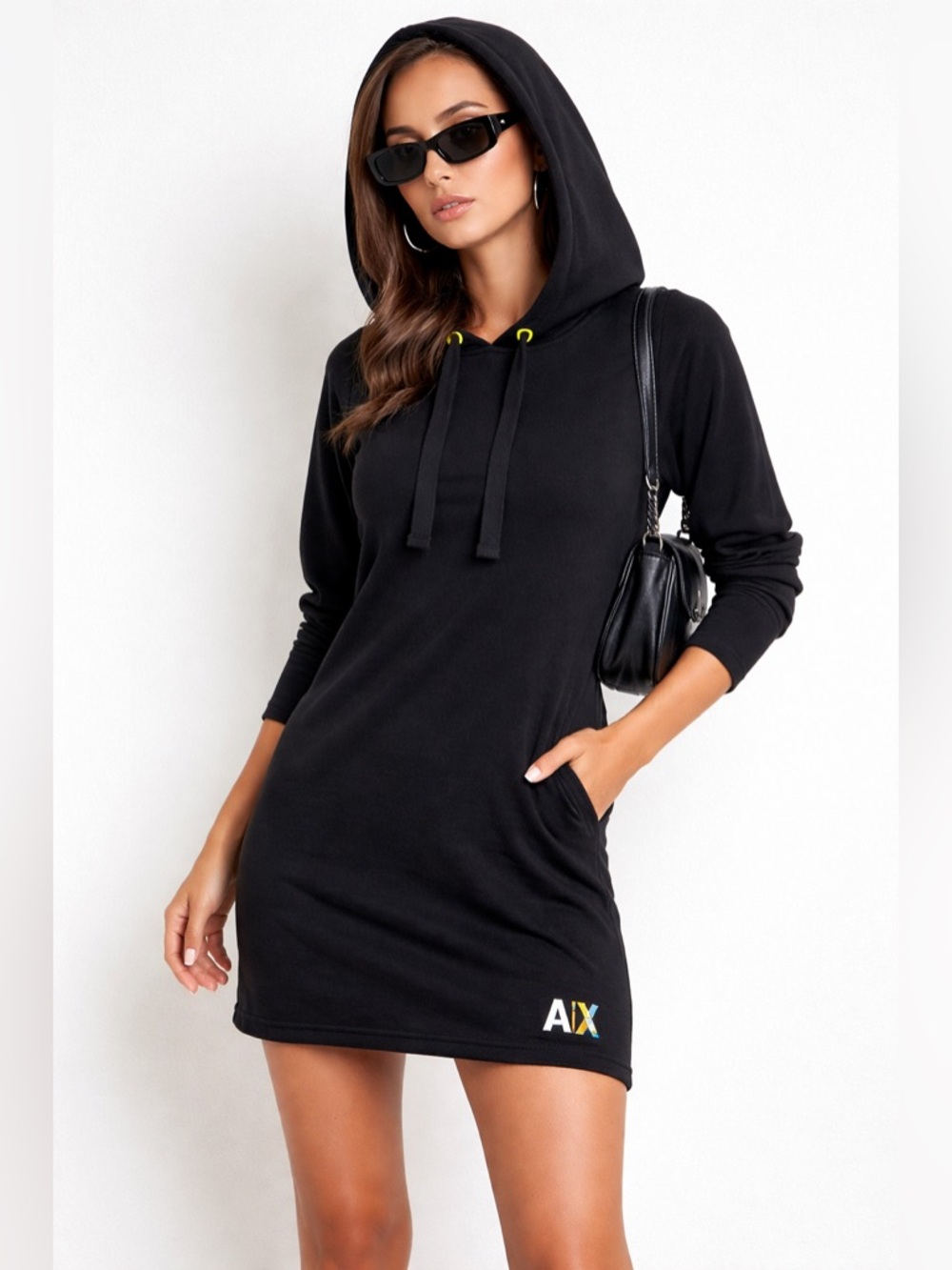 A|X Armani Exchange Black Hooded Dress Sporty Chic Fitted Casual Streetwear M